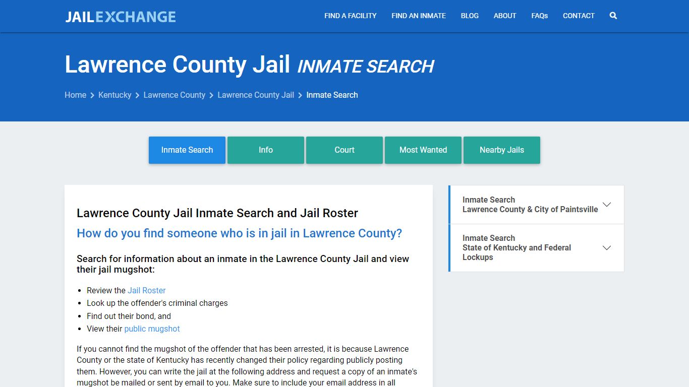 Inmate Search: Roster & Mugshots - Lawrence County Jail, KY